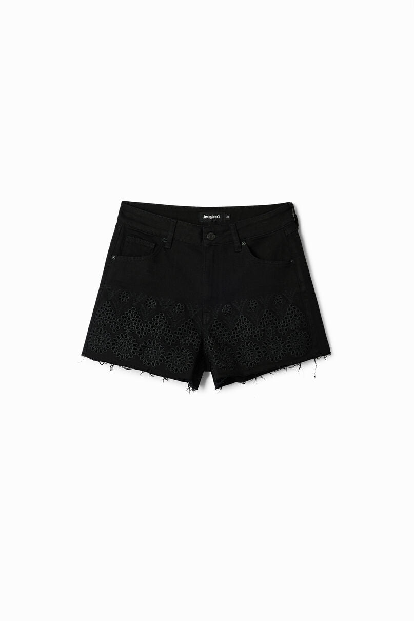 Embroidered denim shorts