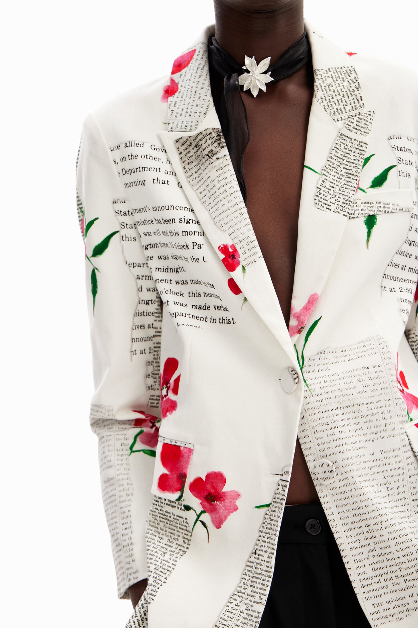 Straight floral text blazer