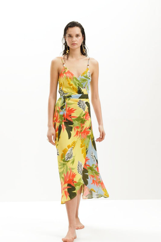Tropical wrap midi dress