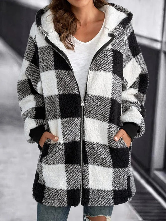 Damen Oversized Hoodie Karierter lockerer Mantel (2 kaufen, kostenloser Versand)