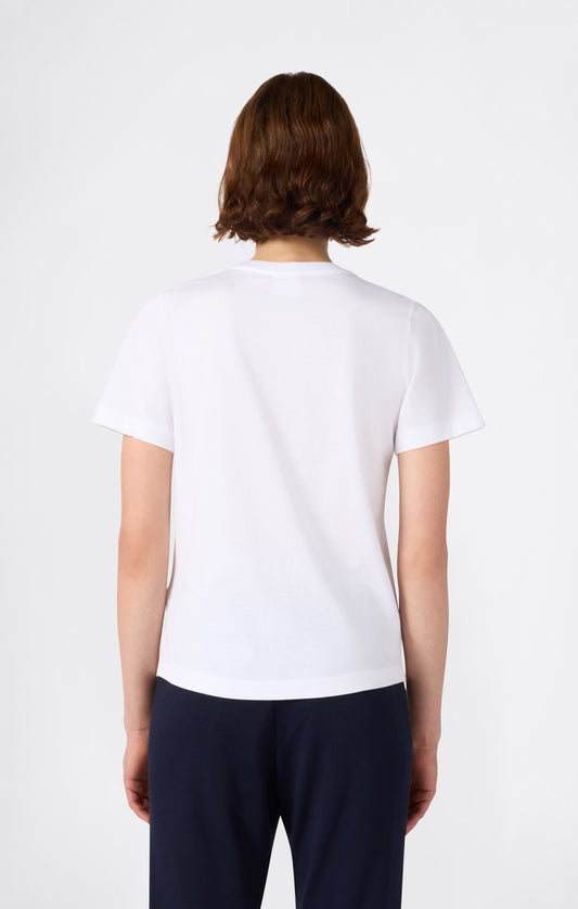 Damen T-Shirt mit kleinem Skript-Logo Icons