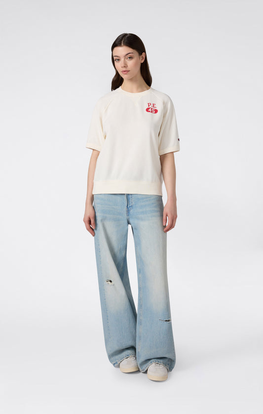 Damen-Kurzarm-Rundhals-Sweatshirt mit Grafik