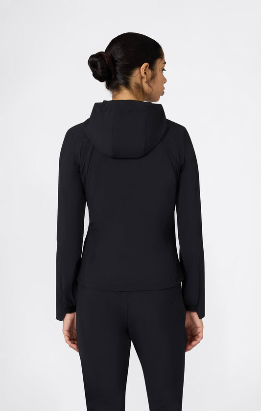 Damen Kapuzen-Stretch-Trainingsjacke aus Nylon, schmal geschnitten