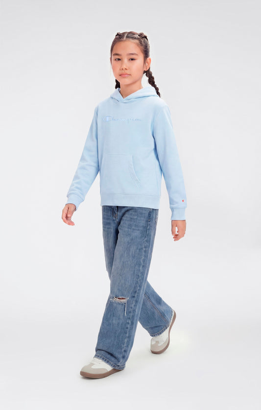 Leichter Kapuzenpullover für Mädchen mit Ton-in-Ton gestickten Maxi-Logo-Symbolen