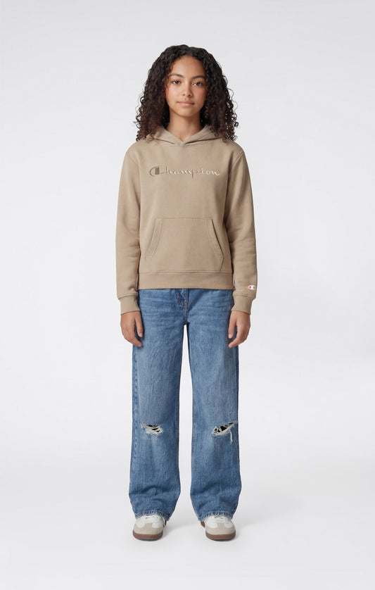 Leichter Kapuzenpullover für Mädchen mit Ton-in-Ton gestickten Maxi-Logo-Symbolen