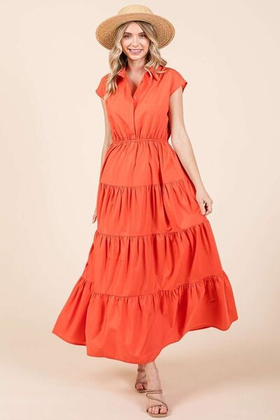Mittoshop Button-Up Hemdkleid mit Kragen und Stufenrock in Maxilänge
