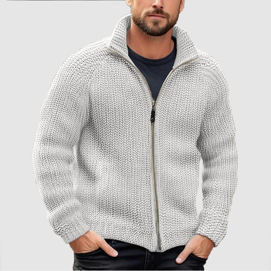 RÄUMUNGSVERKAUF Herren-Cardigan, unifarben, Reißverschluss, Rollkragen, dicker Strickpullover aus Wolle