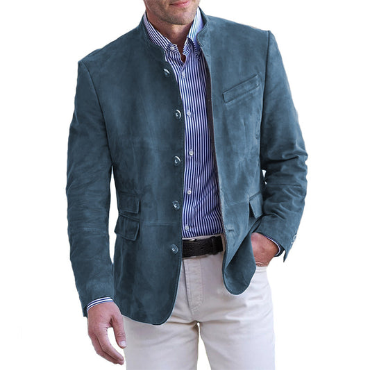 Herren Klassische Einfarbige Vintage Freizeitjacke mit Knöpfen