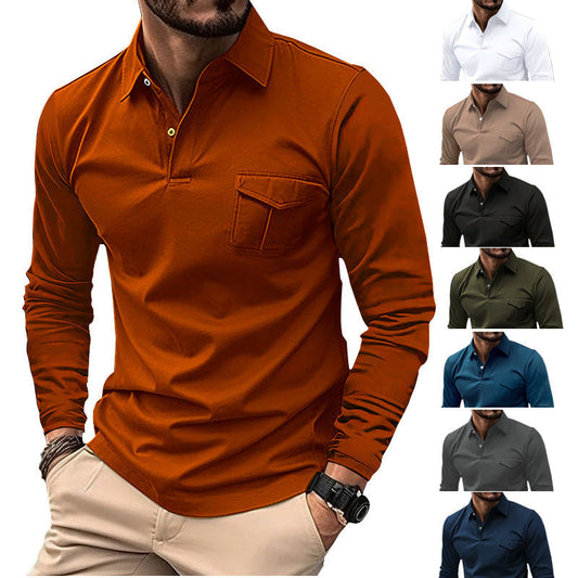 Herren Freizeit Revers Poloshirt Langarm