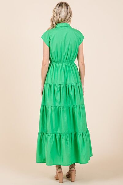 Mittoshop Button-Up Hemdkleid mit Kragen und Stufenrock in Maxilänge