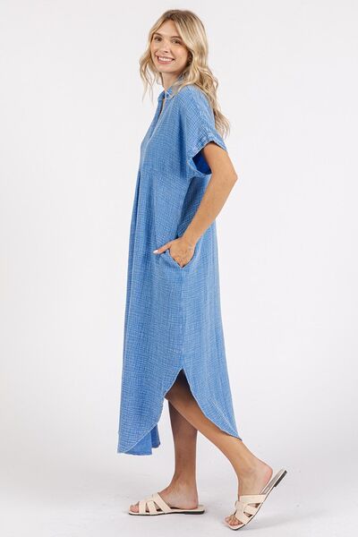 Mittoshop V-Ausschnitt Midi-Hemdblusenkleid in Mineralwaschung