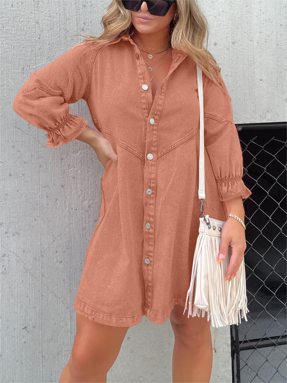 Jeanskleid mit Puffärmeln und Knöpfen (2 kaufen, kostenloser Versand)