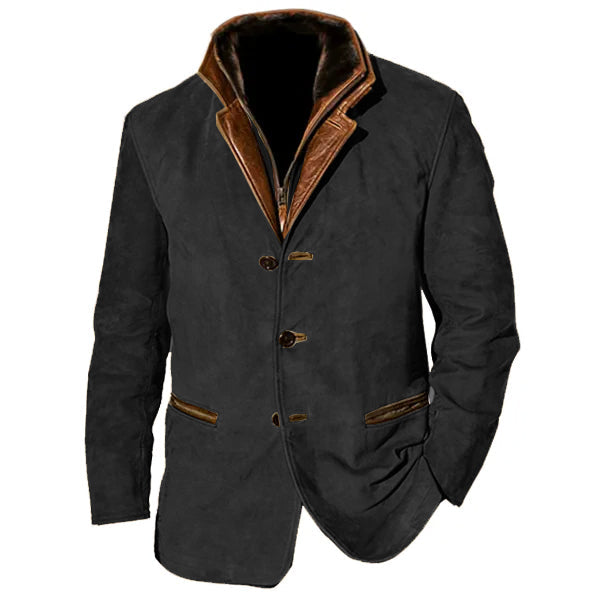 Men's Vintage Carlsbad Calfskin Leather Blazer With Merino Shearling Collar