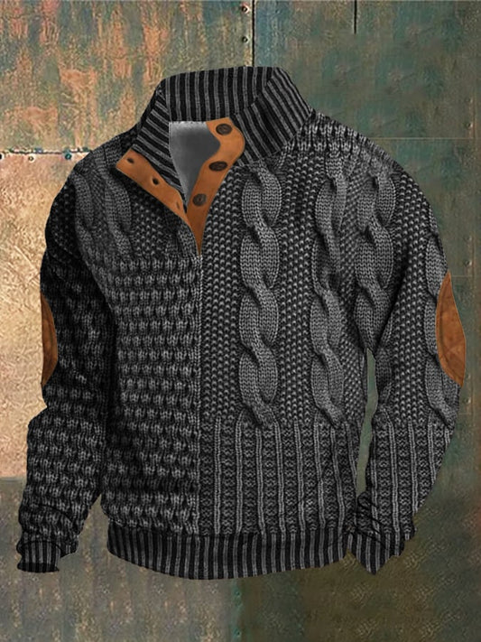 Herren Freizeit Retro Kaschmir Stehkragen Knopf-Sweatshirt