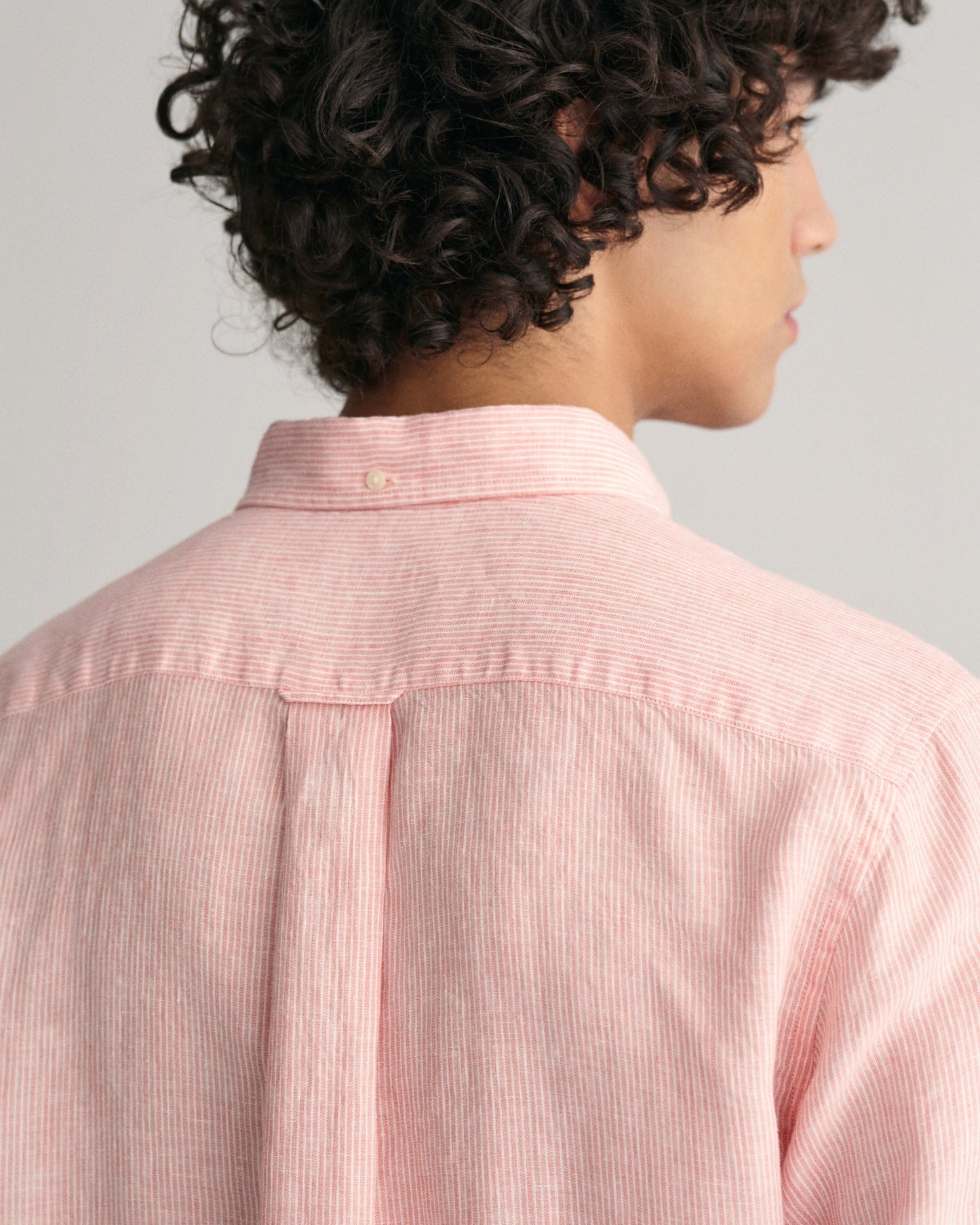 Men's Regular Fit Striped Linen Shirt - PEACHY PINK