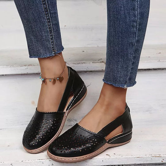 Damen Wedges Orthopädische Ausgeschnittene PU Sommer Vintage Sandalen