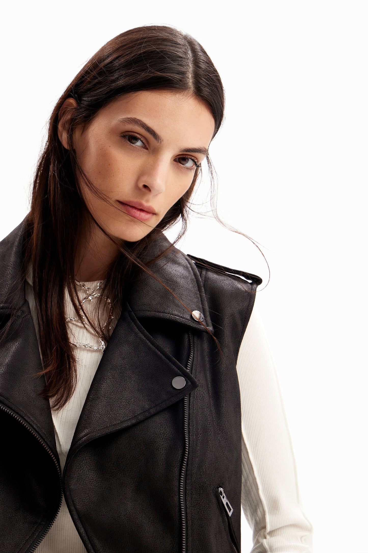 Detachable fur-effect biker jacket