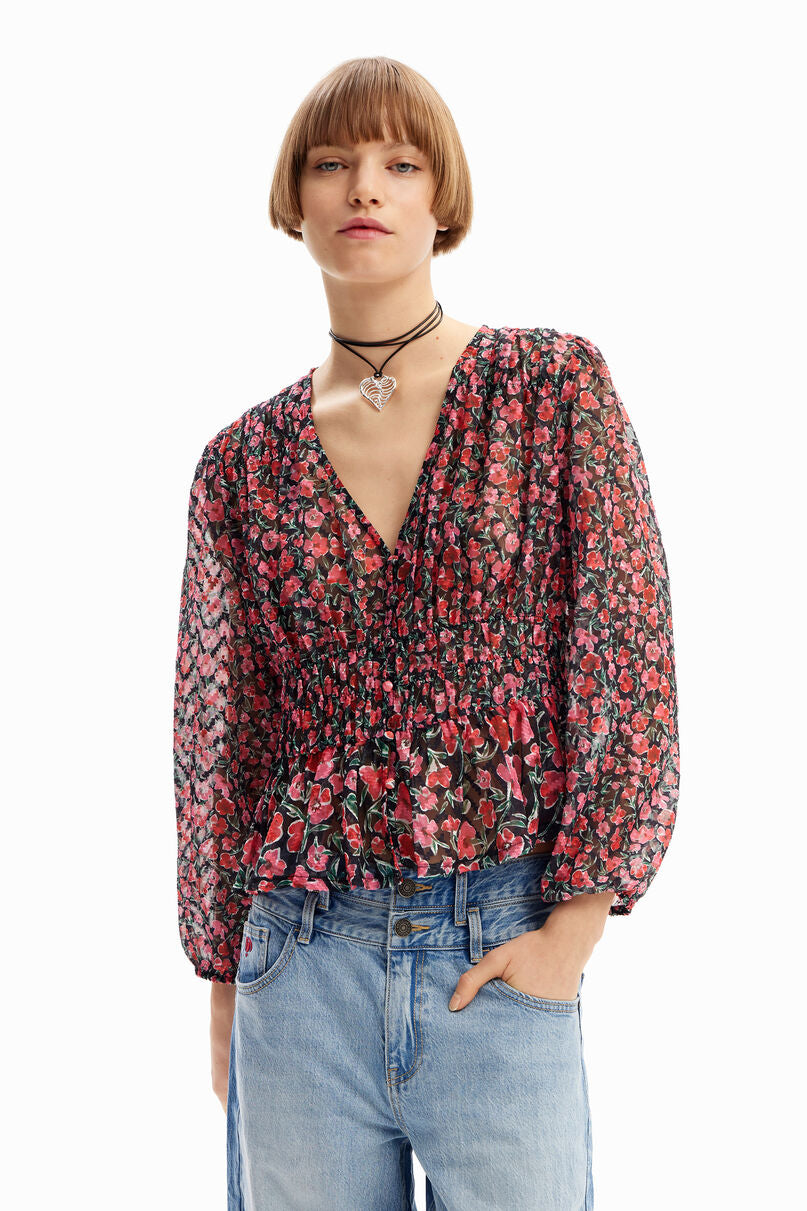 Floral plumetis blouse
