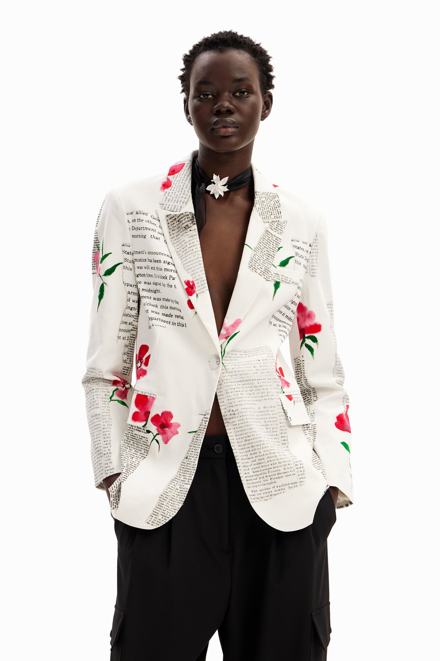 Straight floral text blazer