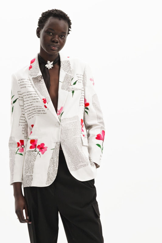 Straight floral text blazer
