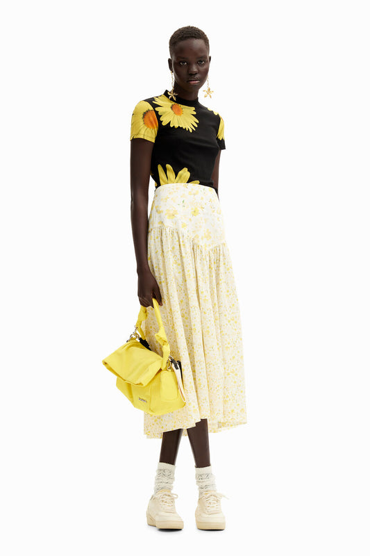 Floral ruffle midi skirt