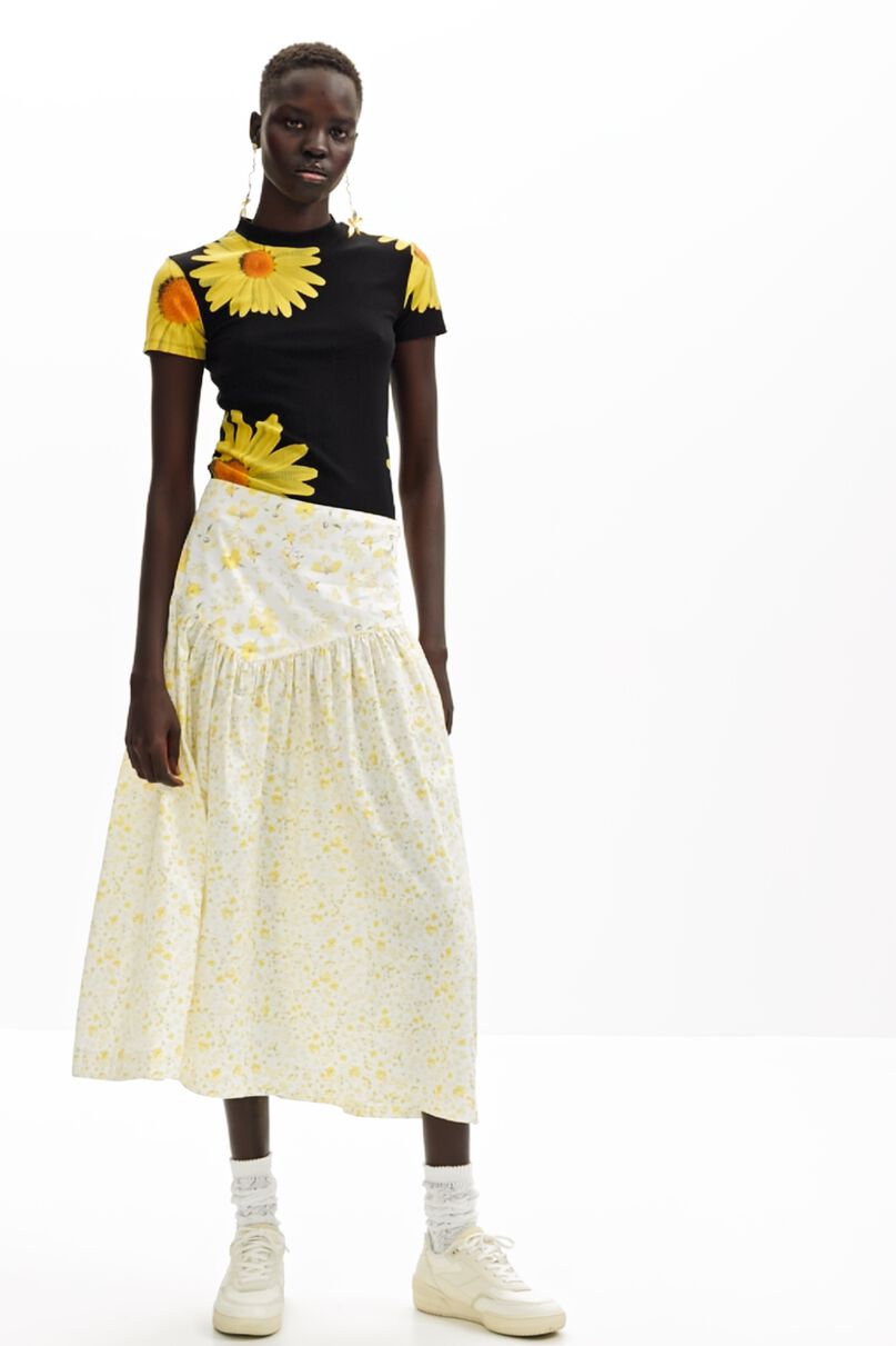 Floral ruffle midi skirt