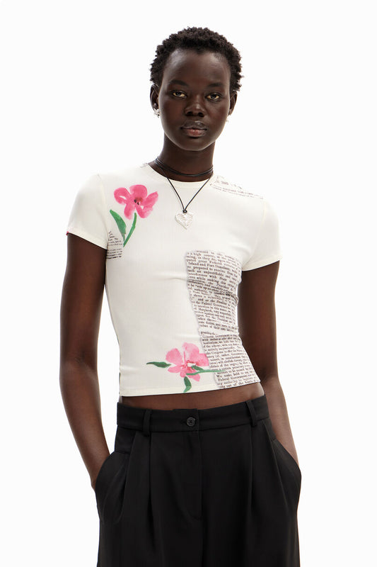 Floral newspaper T-shirt