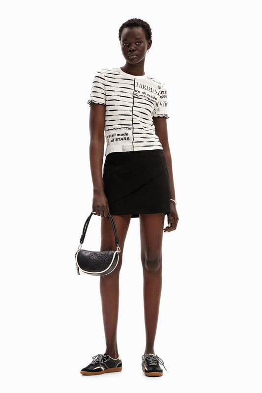 Striped patchwork newspaper T-shirt
