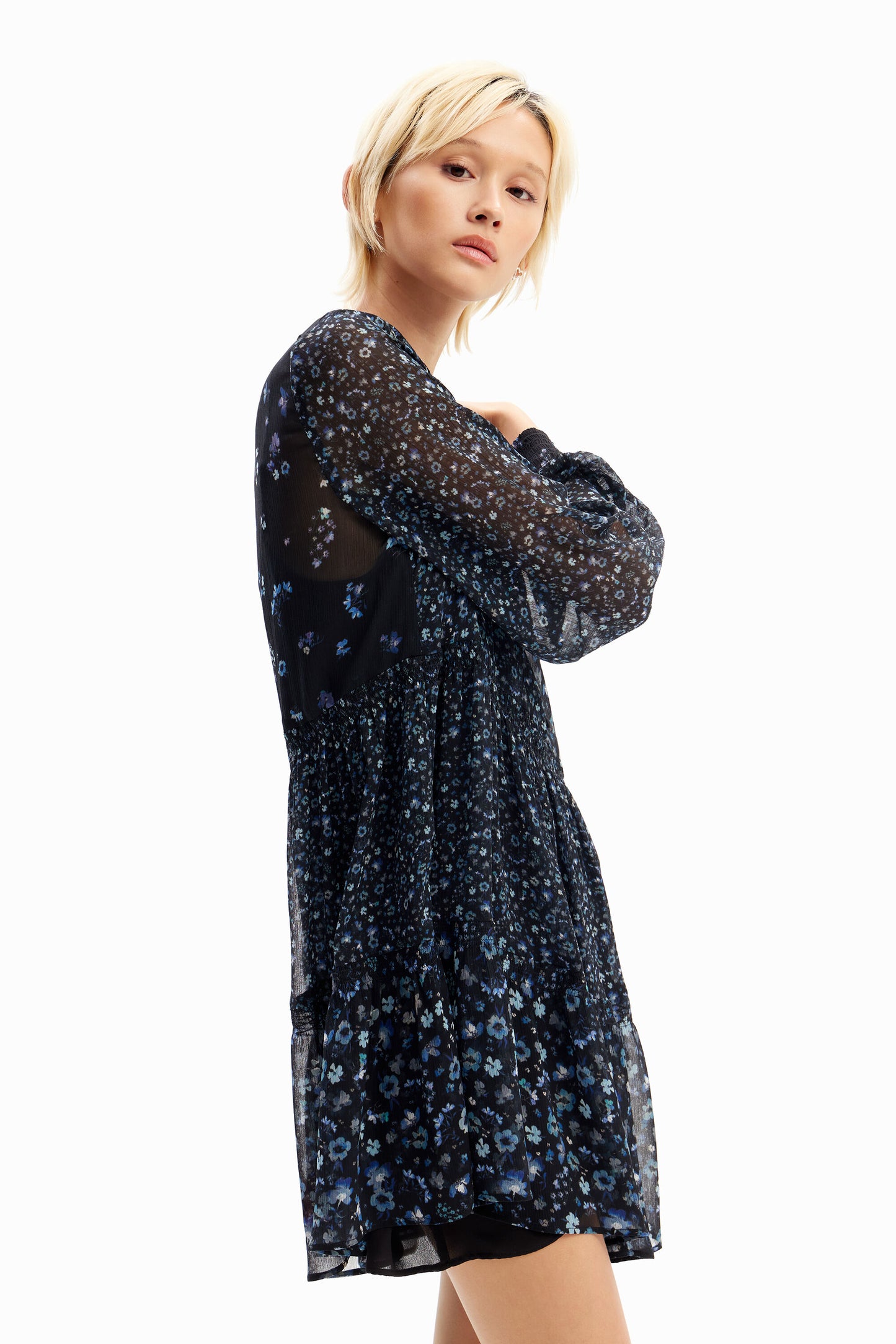 Short floral chiffon dress