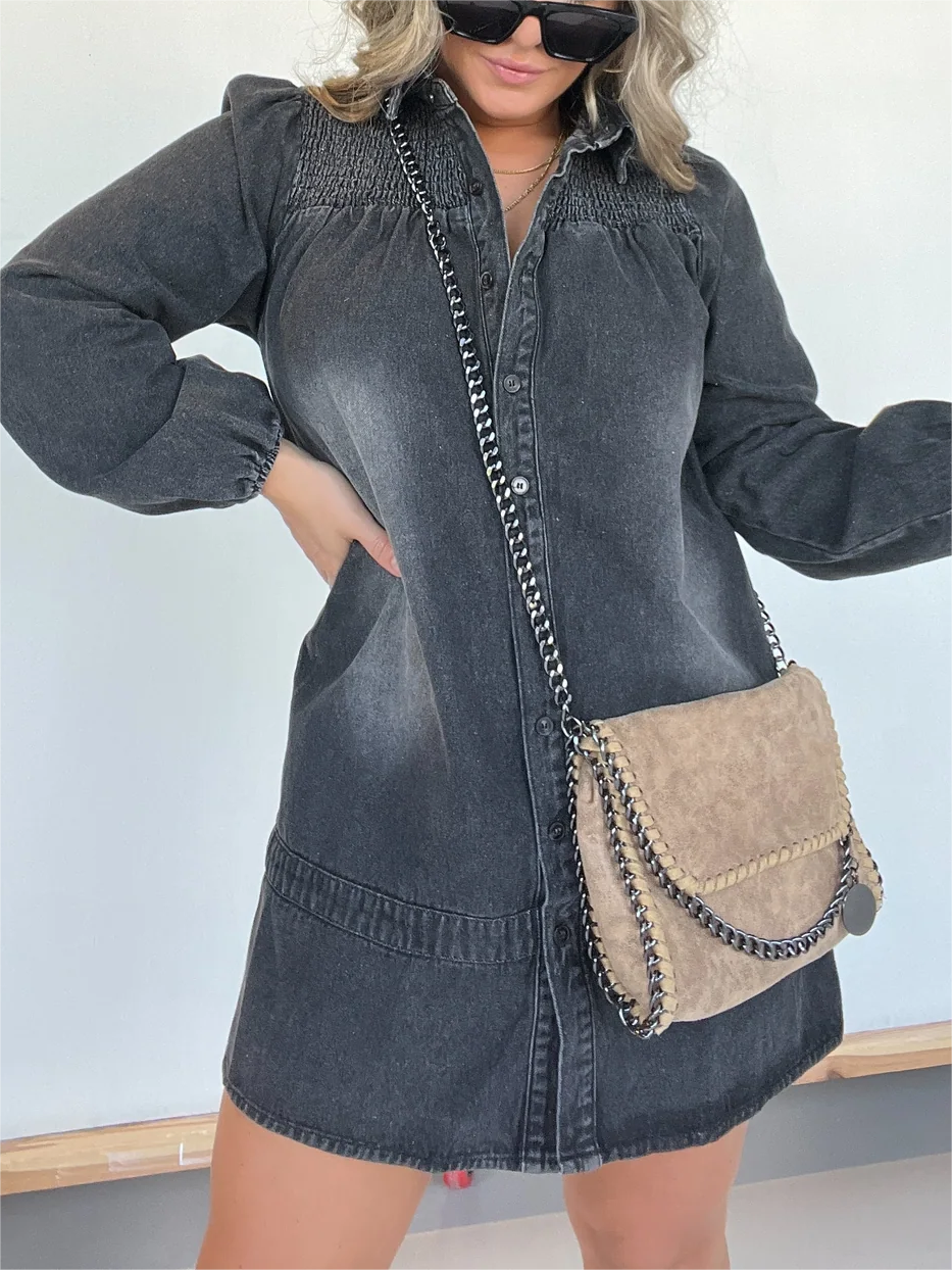 Neues Washed Jeanshemdkleid (2 kaufen, kostenloser Versand)