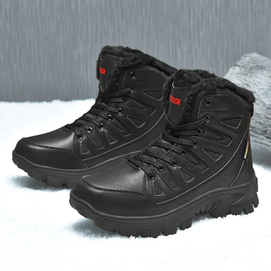 Herren Echtleder Warme Schneestiefel Wasserdicht Rutschfeste Winter-Wanderstiefel