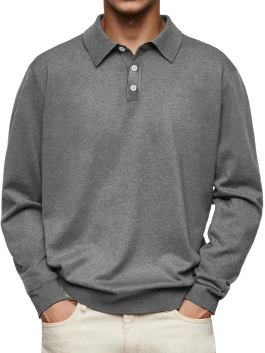 Herren Casual und bequemes einfarbiges Revers Langarm POLO Shirt