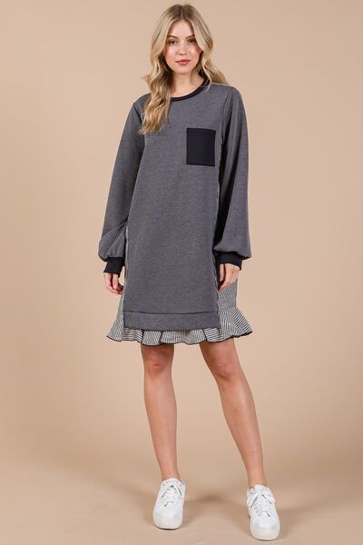Ces Femme Gestreiftes Patchwork Rundhals-Sweatshirtkleid aus Frottee