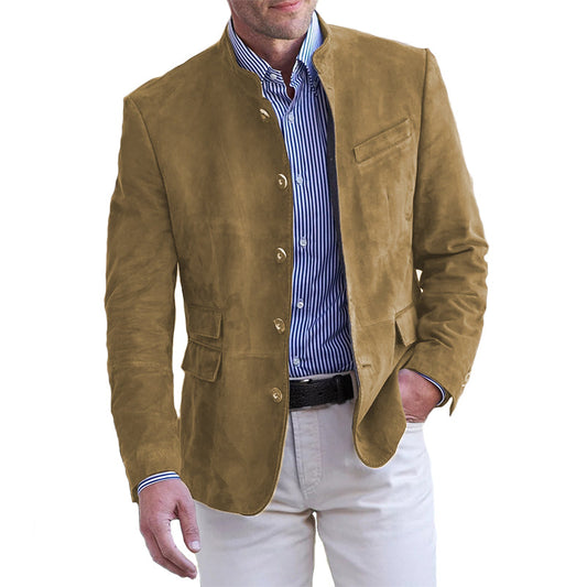 Herren Klassische Einfarbige Vintage Freizeitjacke mit Knöpfen