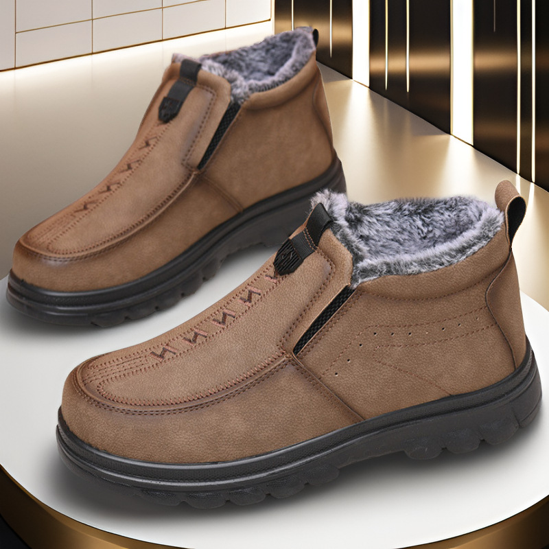 (Limited Time Discount 70% off)Men's Winter Warm Genuine Leather Flannel Lined Orthopedic Boots Arch Support Waterproof Non-Slip Boots