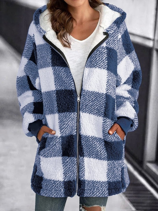 Damen Oversized Hoodie Karierter lockerer Mantel (2 kaufen, kostenloser Versand)