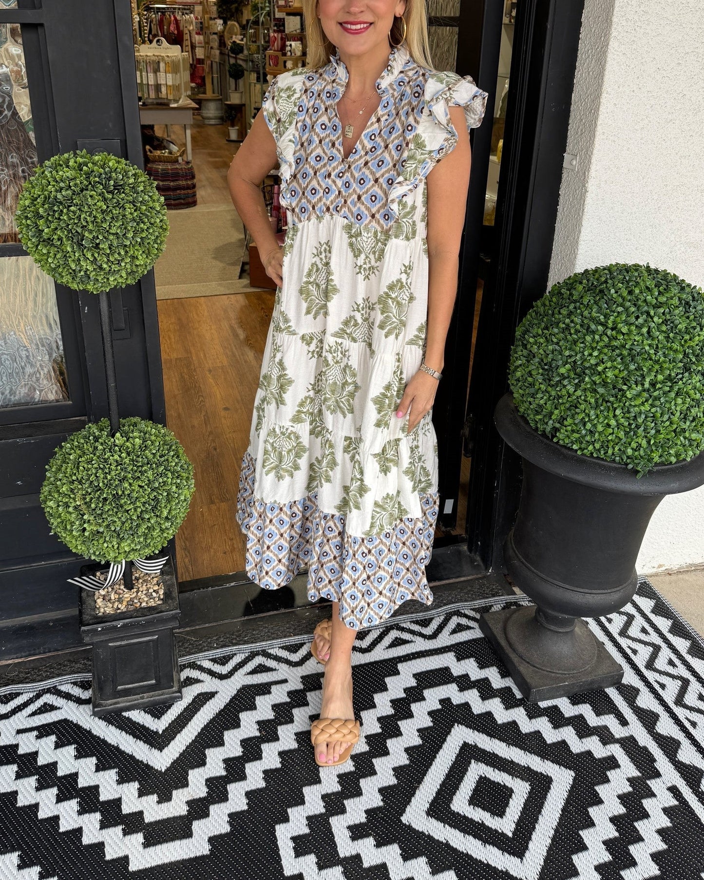 Women's Casual Printed Ruffle Sleeve Midi Dress (Buy 2 Free Shipping)