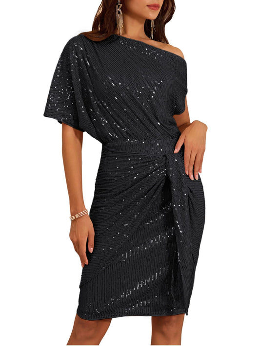 Damen schulterfreies Pailletten-Bodycon-Kleid (2 kaufen, kostenloser Versand)