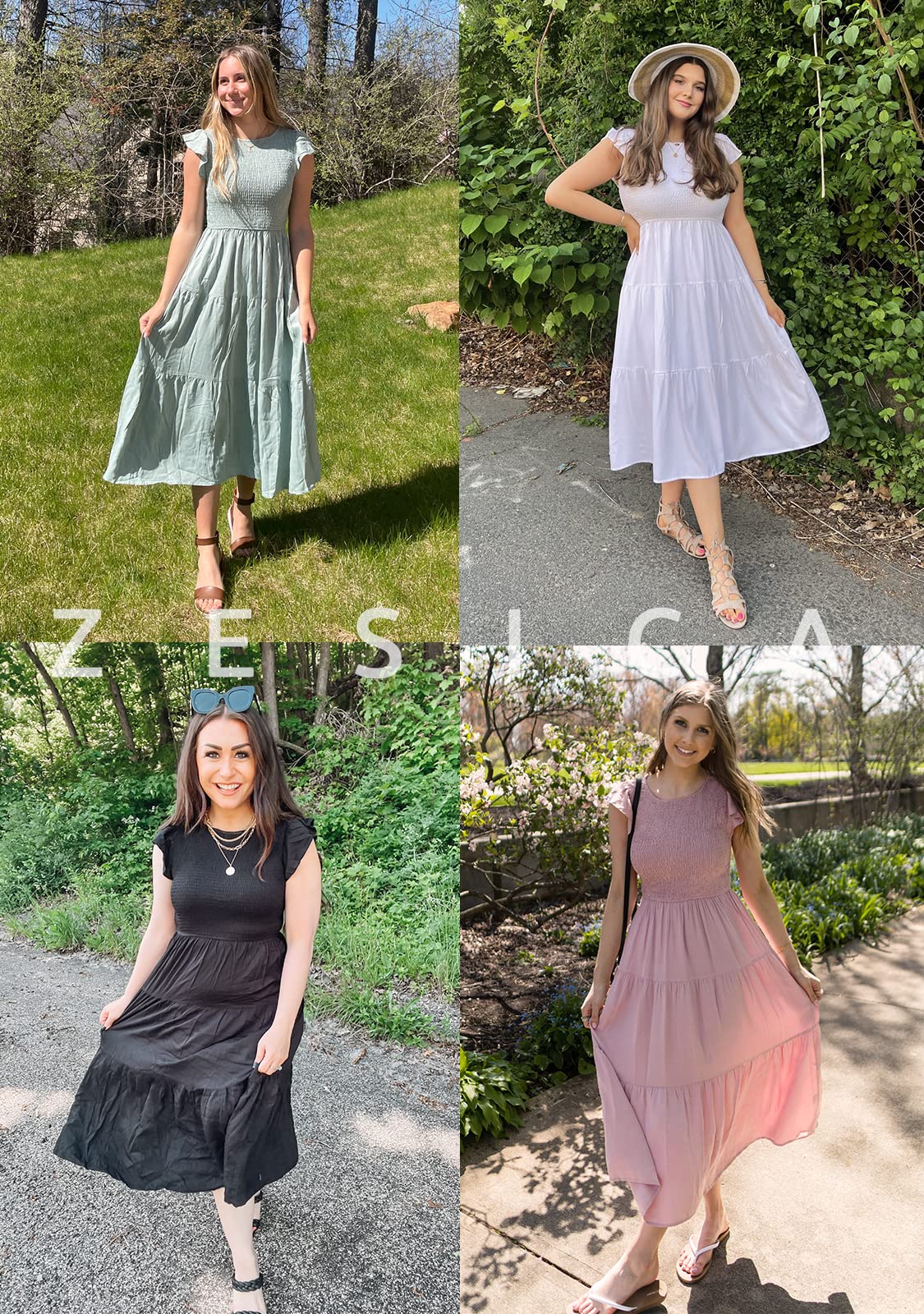 Damen Sommer Freizeit Rüschenärmel Midikleid