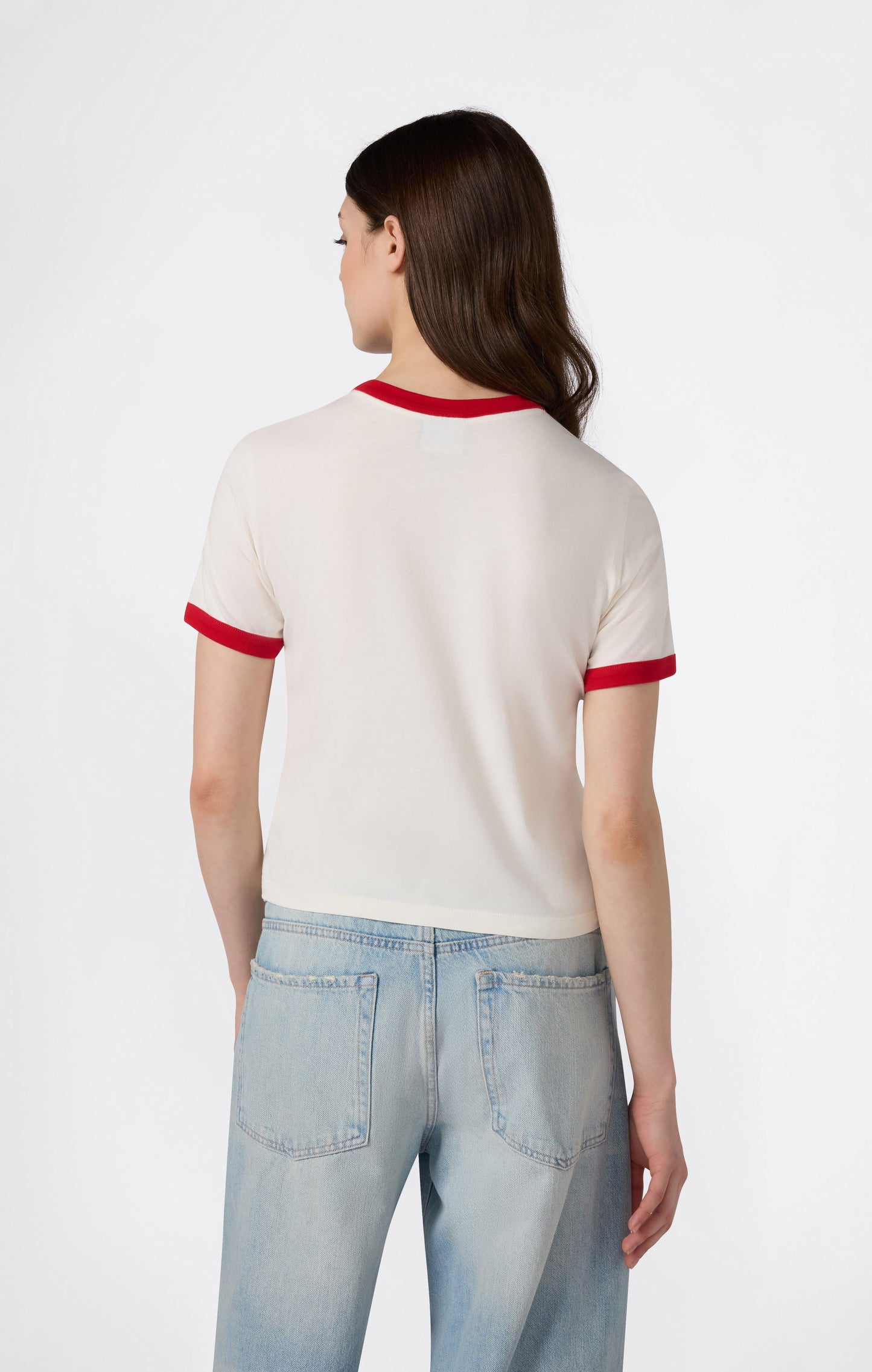 Kurzes Damen-Ringer-T-Shirt mit Grafikprint