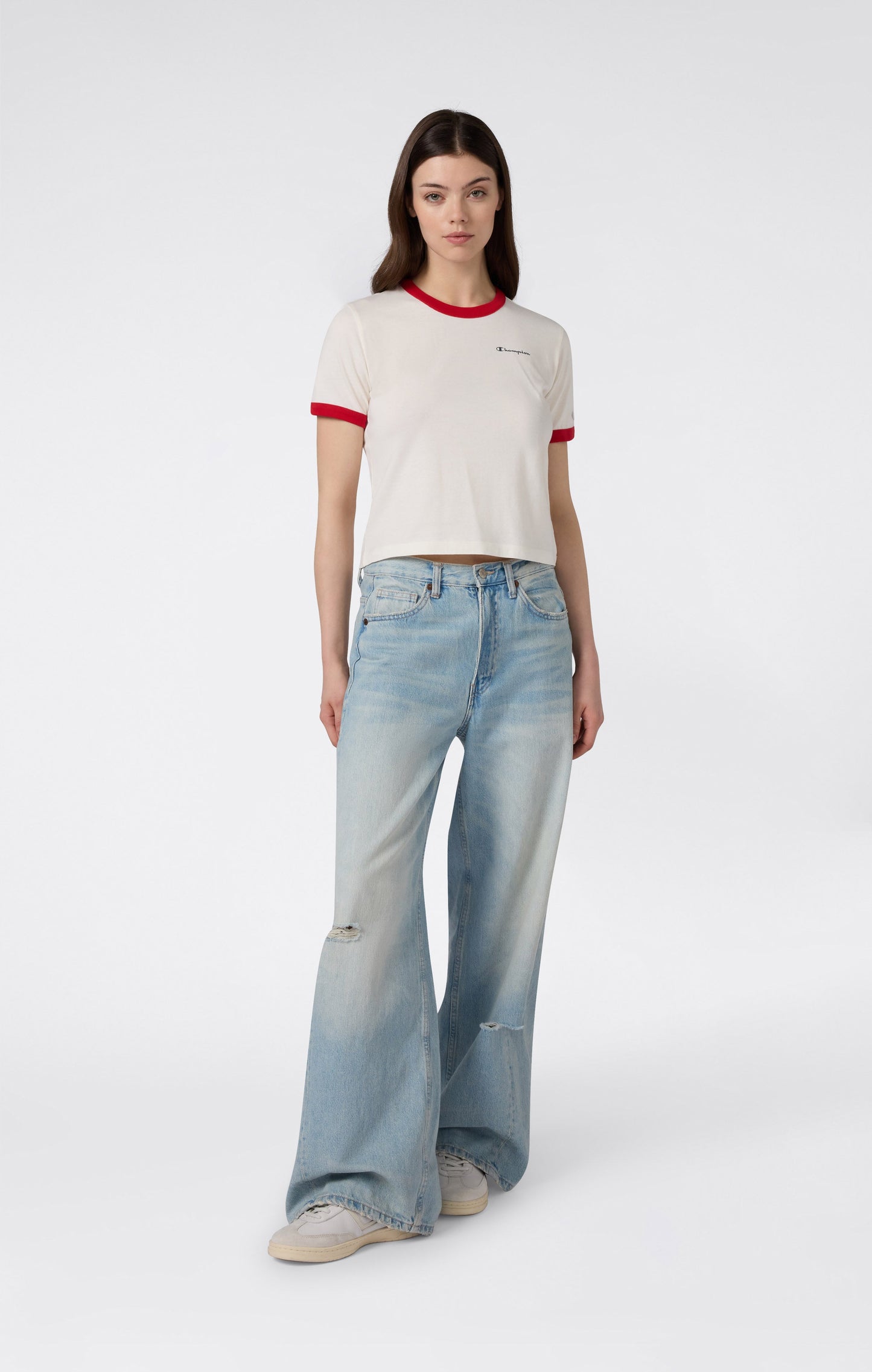 Kurzes Damen-Ringer-T-Shirt mit Grafikprint