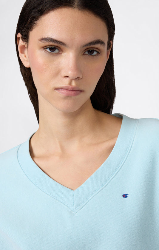 Leichtes Damen-Sweatshirt mit V-Ausschnitt und Reverse Weave-Technologie
