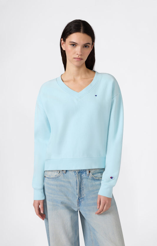 Leichtes Damen-Sweatshirt mit V-Ausschnitt und Reverse Weave-Technologie
