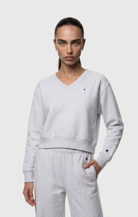 Leichtes Damen-Sweatshirt mit V-Ausschnitt und Reverse Weave-Technologie