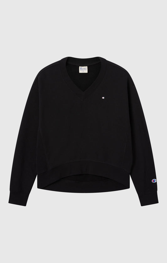 Leichtes Damen-Sweatshirt mit V-Ausschnitt und Reverse Weave-Technologie