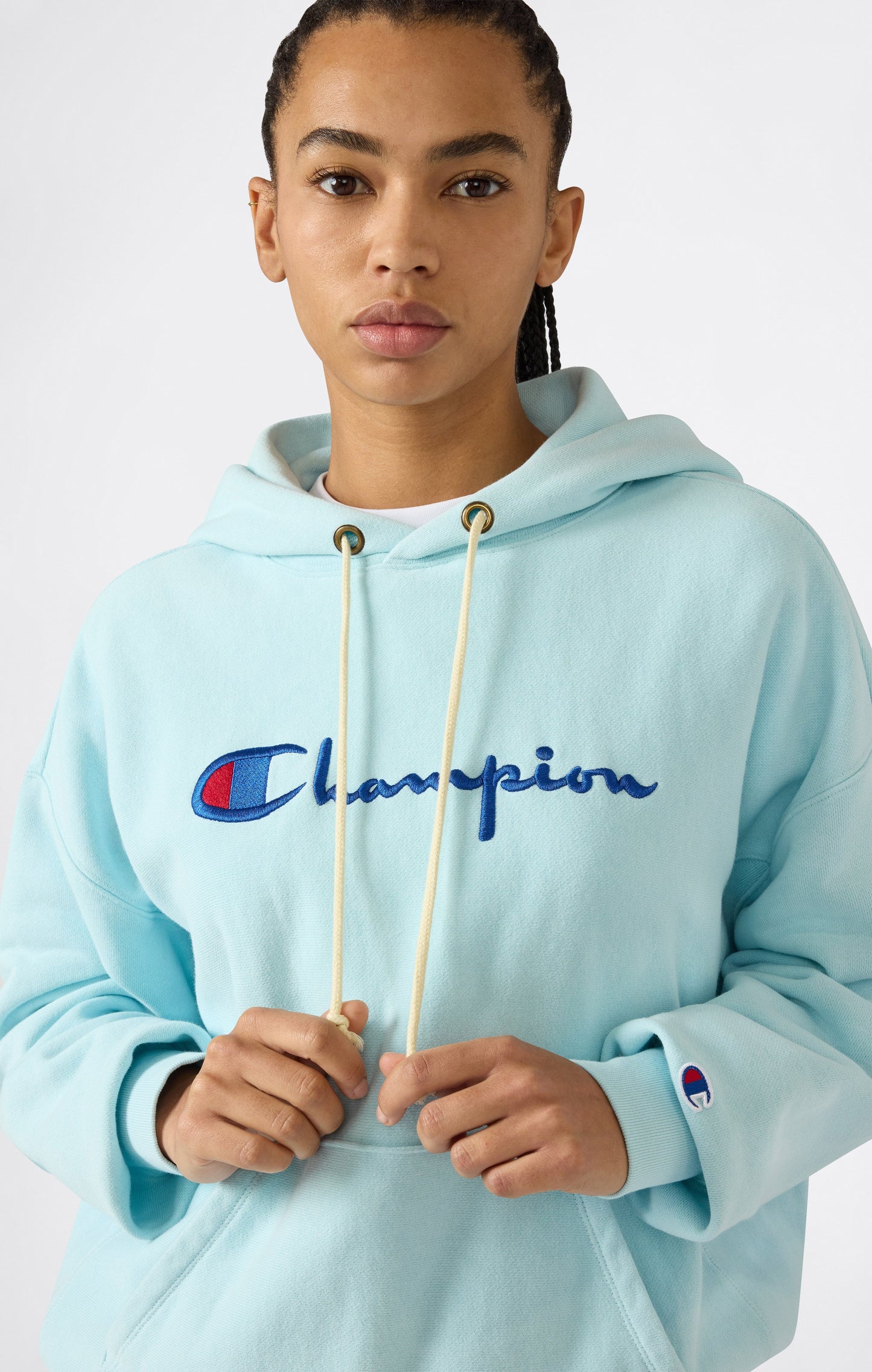 Leichter Reverse-Weave-Kapuzenpullover für Damen mit gesticktem Logo