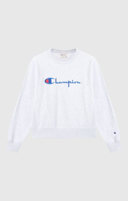 Leichtes Damen-Sweatshirt mit Rundhalsausschnitt aus Reverse-Weave-Gewebe und gesticktem Logo