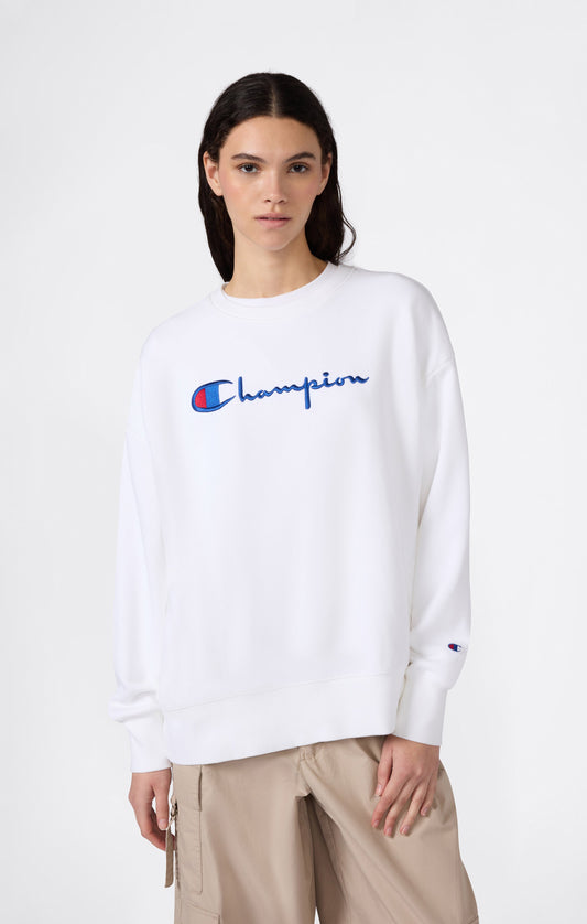 Leichtes Damen-Sweatshirt mit Rundhalsausschnitt aus Reverse-Weave-Gewebe und gesticktem Logo