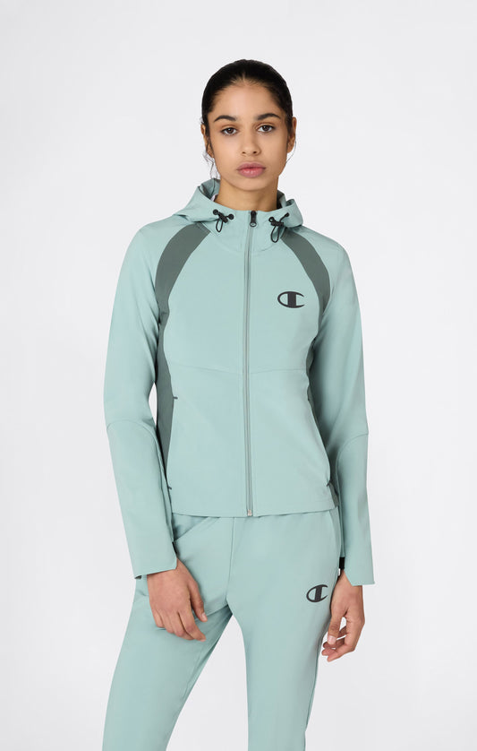 Damen Stretch-Nylon Kapuzen-Trainingsjacke schmal geschnitten