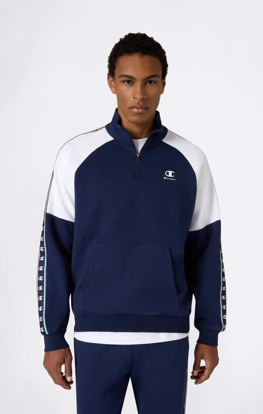 Herren-Interlock-Sweatshirt mit halbem Reißverschluss und Logo-Band